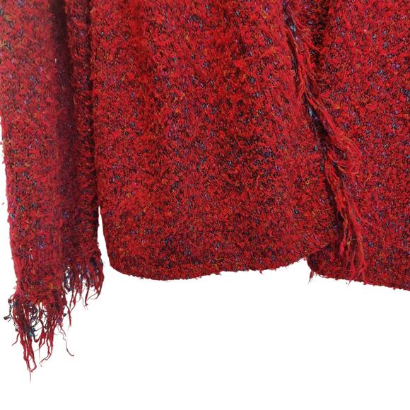 Coldwater Creek Women's Sz 1X Red Open Front Nubby Cardigan Sweater Fringe Boho - Picture 3 of 6